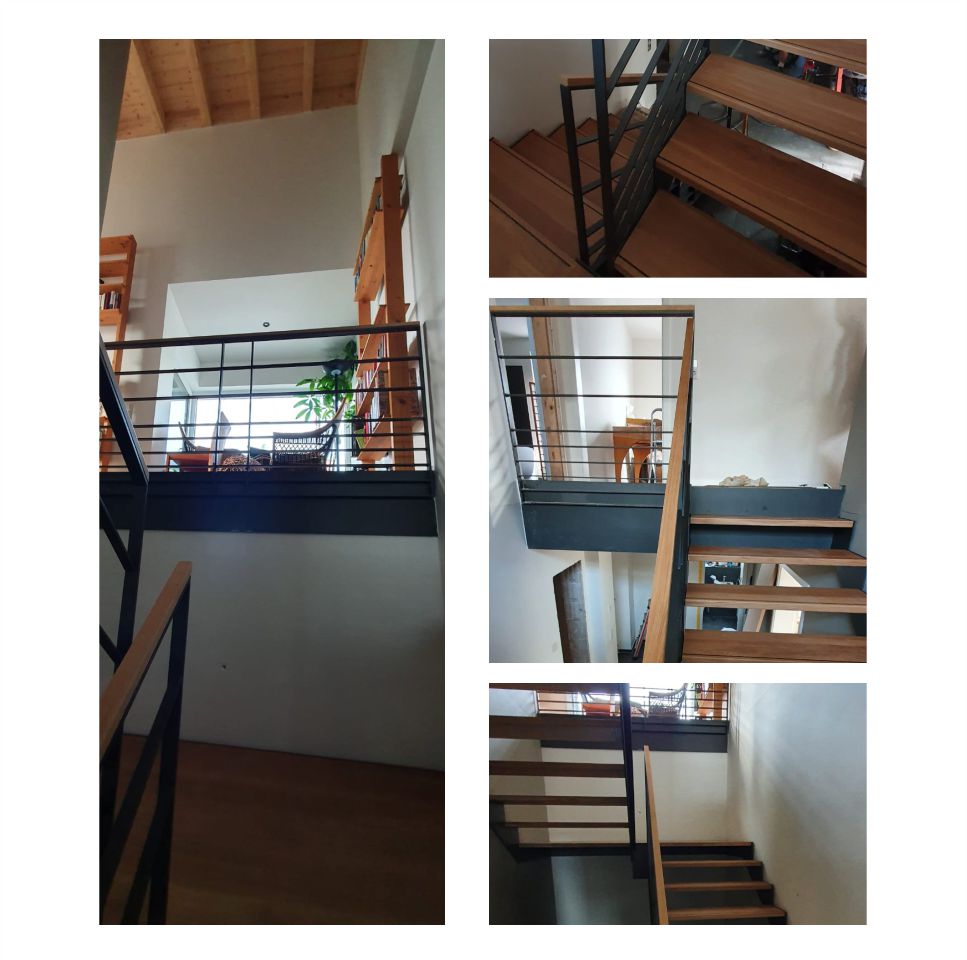 Treppe Stahl mit Holzstufen und Rutschschutz